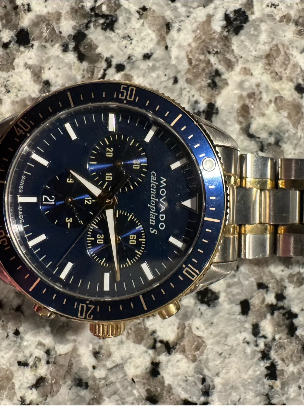 Movado Two-Tone Blue Dial Calendoplan S Chronograph Watch